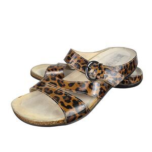 Mephisto Leopard Strappy Slip On Sandals 38 US 8 Boho Coastal Chic Mob Wife